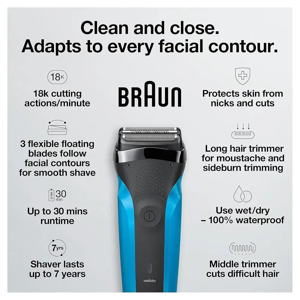 Open box Braun Series 3 310s Wet & Dry Electric Shaver for Men/Rechargeable